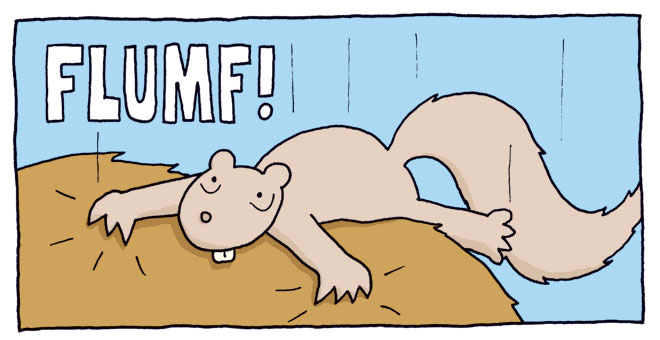 A sneak peek at the new book. Flumf is the sound of a squirrel making a soft landing.