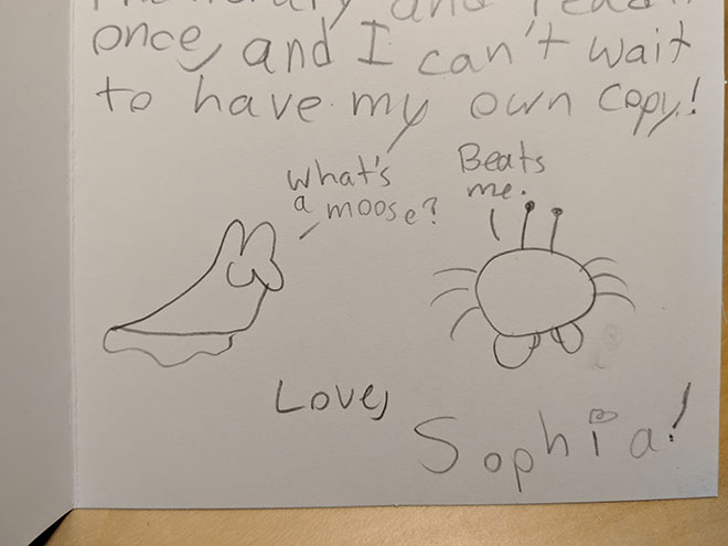 Nicely done, Sophia. That's my kind of dialogue!