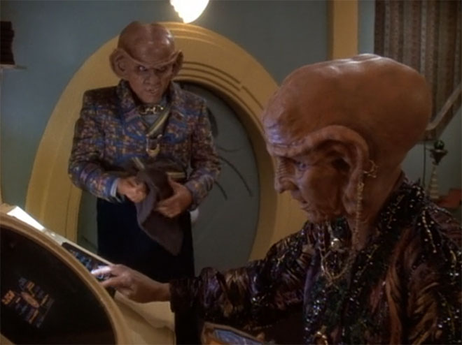 Ferengi homes have this weird stack of towels by the door, for drying off your lobes after coming in from the rain.